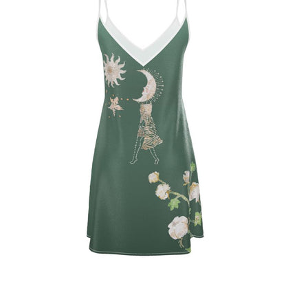 Robe nuisette en soie Vela en vert jungle papillon 