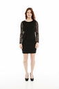 The Make You Slim Dress in Net Black – Viscose and Polyester Blend with Net Sleeves and Full Neck Stash