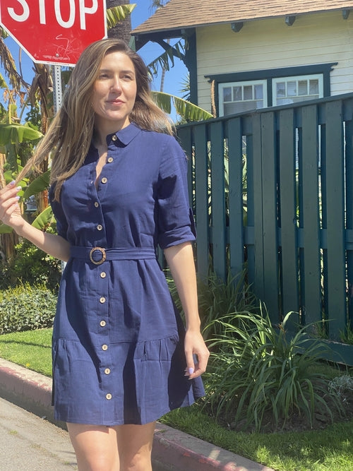 VESTIDO CAMISA DELFINA - AZUL MARINO