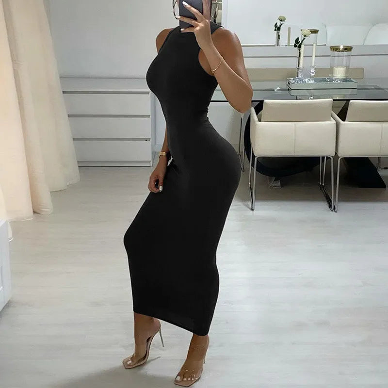 Ribbed Knitted Black Maxi Dress – Sexy Autumn Party Style