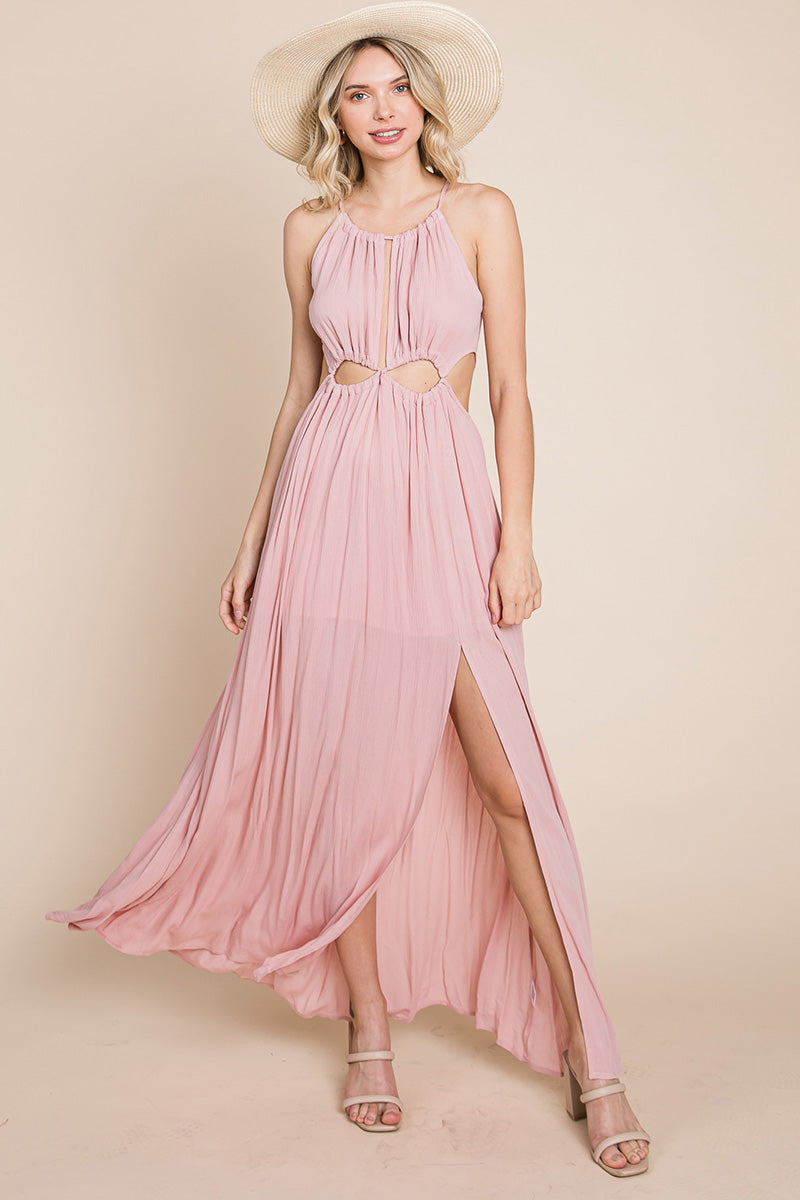 Split Front Cut Out Halter Maxi Dress