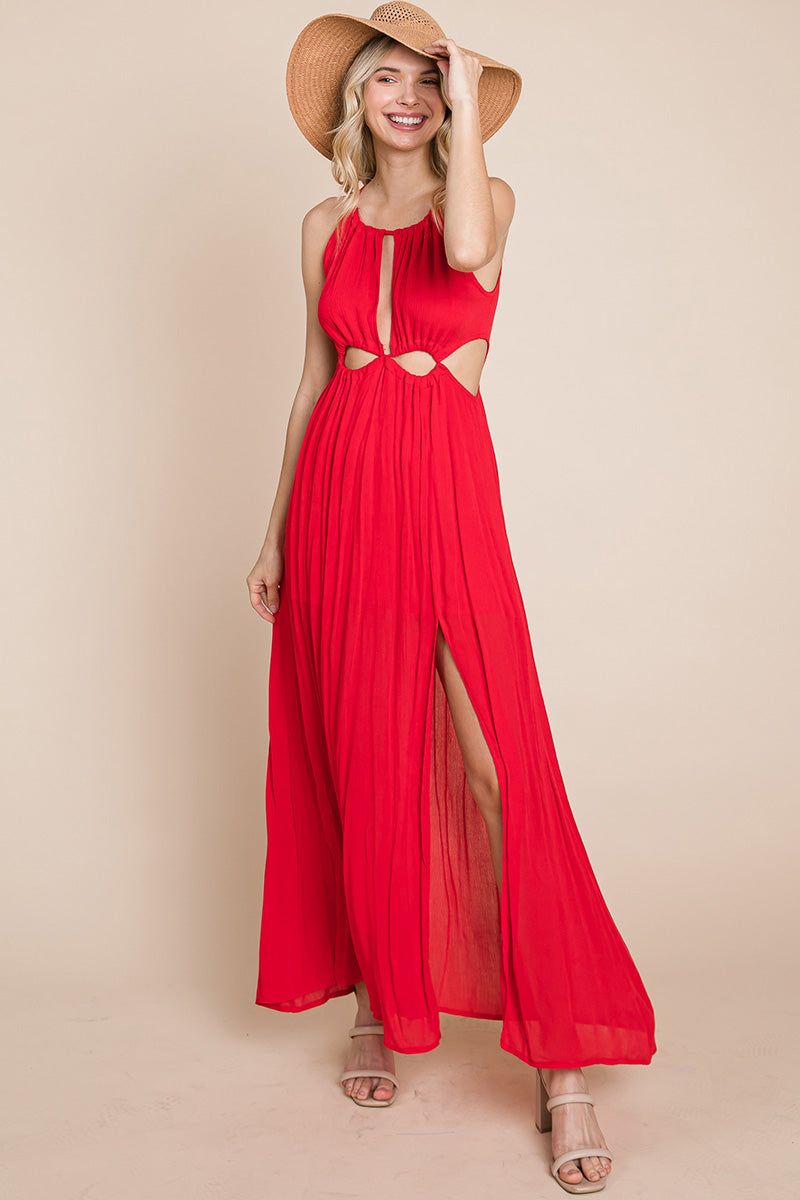 Split Front Cut Out Halter Maxi Dress