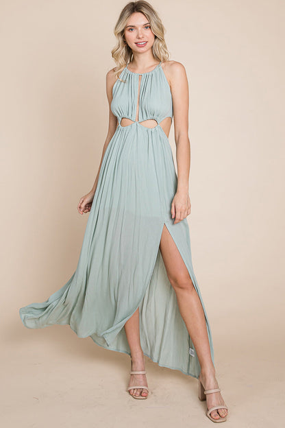 Split Front Cut Out Halter Maxi Dress