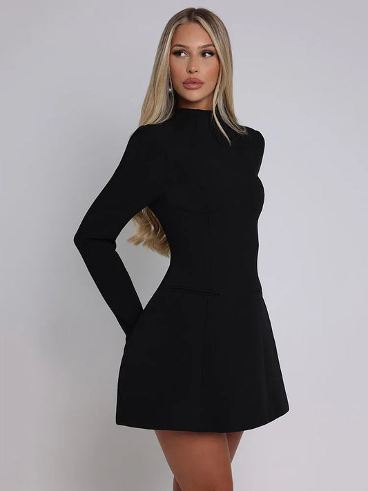 Articat Elegant Long Sleeved Bodycon Women Dress Sexy Slim Backless