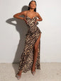 Leopard Long Dress – Sexy Off-the-Shoulder Backless Design with Split