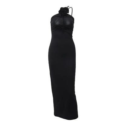 Xeemilo Elegant Sleeveless Slim Black Dress Aesthetic Oblique Strap