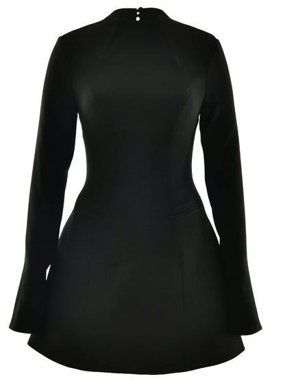 JULISSA MO Sexy Backless Round Neck Women Dress Black Long Sleeve