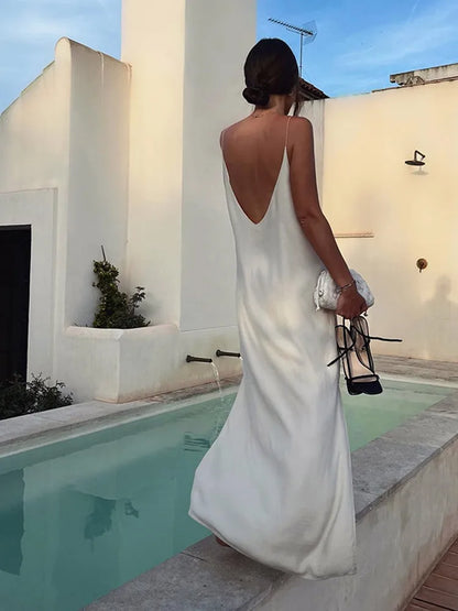 Sexy Backless Women's Side Split Loose Maxi Dress Fashion V-neck