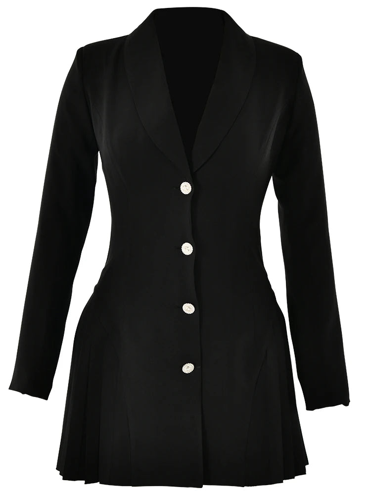 Fantoye Deep V-neck Single Breasted Pleated Women Blazer Mini Dress