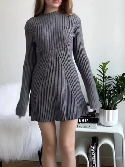 Robe trapèze tricotée à motif côtelé uni pour femme