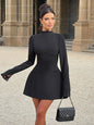 JULISSA MO Sexy Backless Round Neck Women Dress Black Long Sleeve