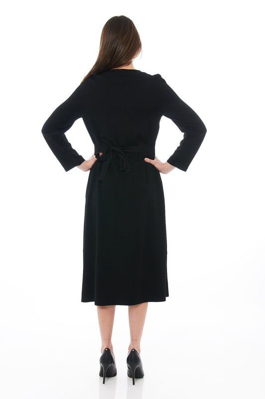 The Slaying Wrapped Dress in Nearly Black – Shift Dress with Frontline Slit and Full Sleeves