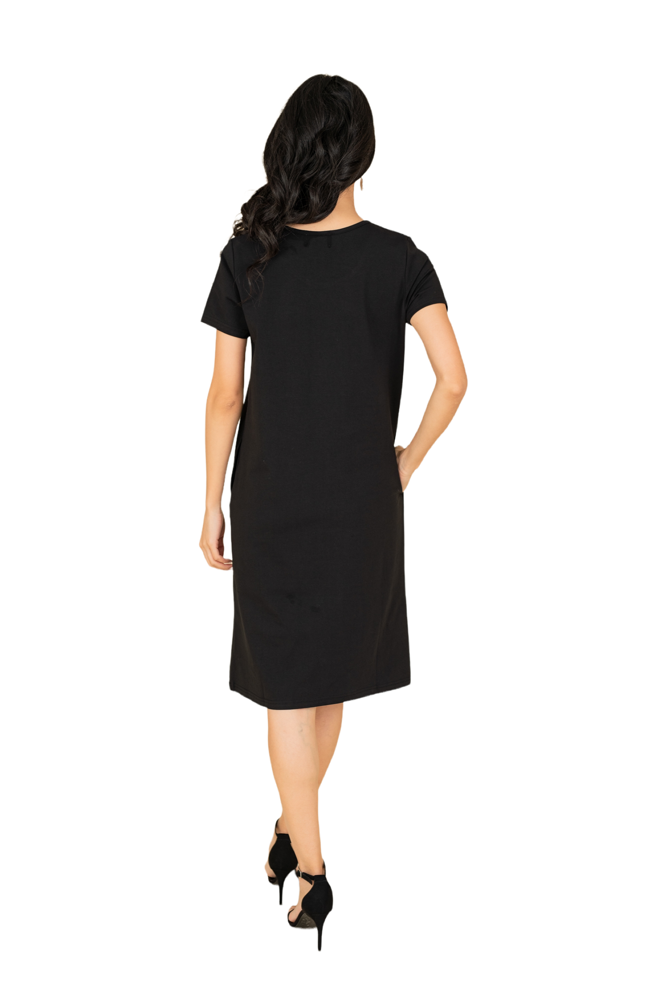 Women Pockets Black Dress