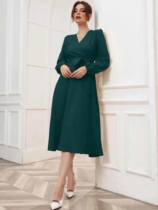 Women Green Solids Wrap Dress (Size-S) (Color-GREEN)