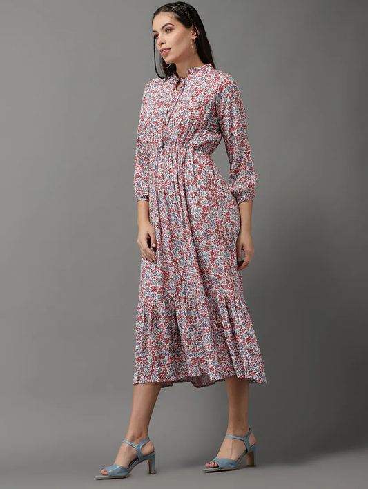 Vestido de mujer con capas y estampado floral (talla L) (color: MULTICOLOR)