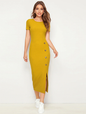 Women Mustard Solid Bodycon Dress (Size-M) (Color-MUSTARD)