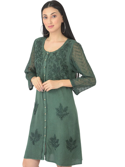 Vestido regular de rayón verde (talla S)