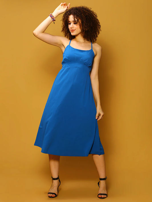 Vestido ajustado y acampanado de color azul liso para mujer (talla XL) (color AZUL)