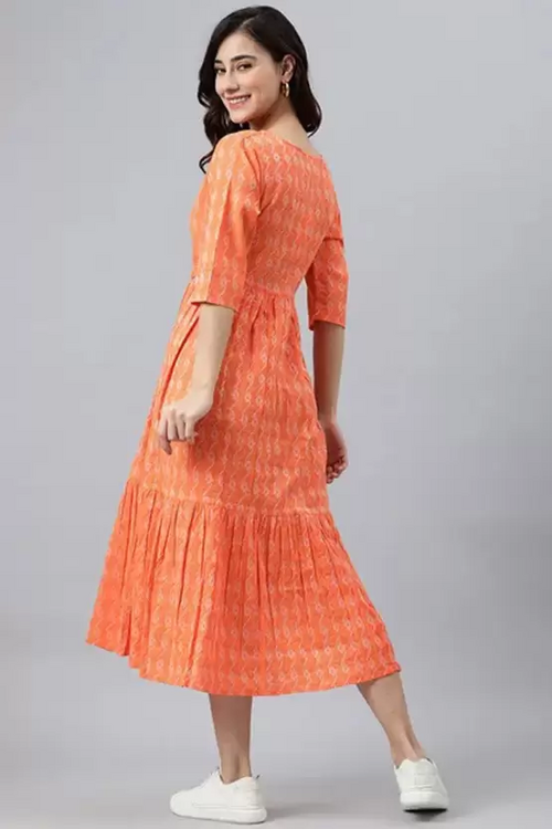 Vestido étnico de mezcla de algodón estampado para mujer (naranja), talla XL