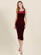 Women Maroon Velvet Bodycon Dress (Size-M) (Color-MAROON)