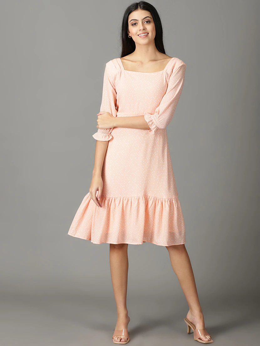 Vestido estampado con capas para mujer (talla L) (color rosa)