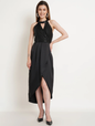 Women'S High Low Knee Length Dress (Size-L) (Color-BLACK)