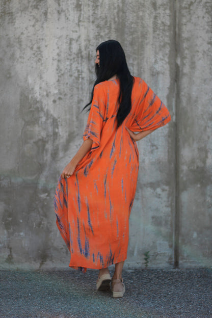 Robe longue caftan orange avec poches